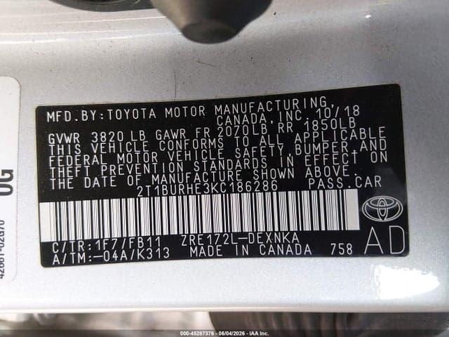 2019 TOYOTA COROLLA LE 9