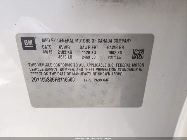 2017 CHEVROLET IMPALA 1LT 4