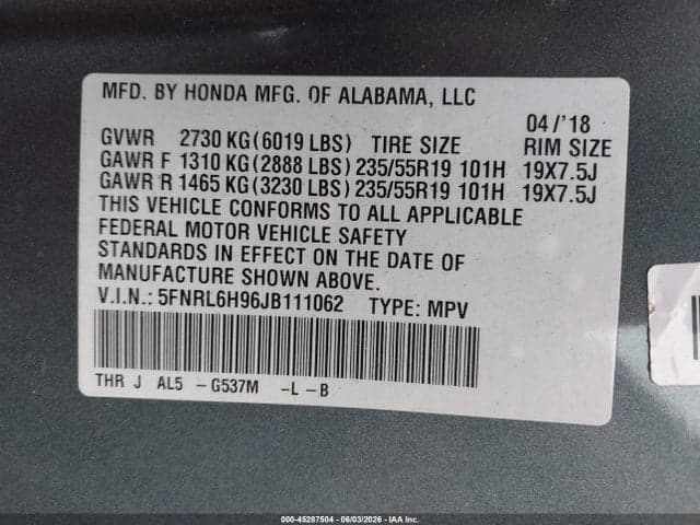 2018 HONDA ODYSSEY ELITE 9