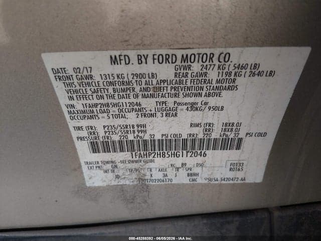 2017 FORD TAURUS SEL 9