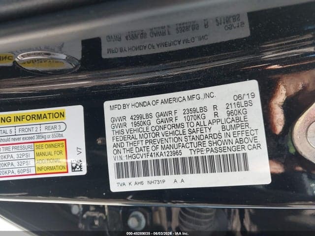 2019 HONDA ACCORD EX 9