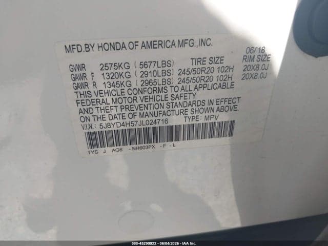 2018 ACURA MDX TECHNOLOGY PACKAGE ACURAWATCH PLUS PKG 9