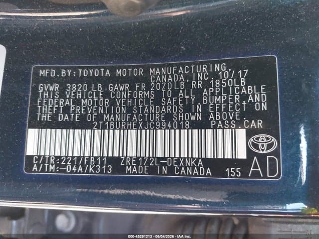 2018 TOYOTA COROLLA LE 9