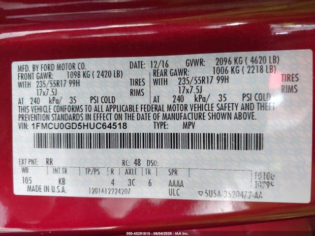 2017 FORD ESCAPE SE 9