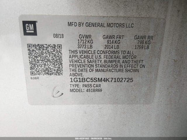 2019 CHEVROLET CRUZE LS 9