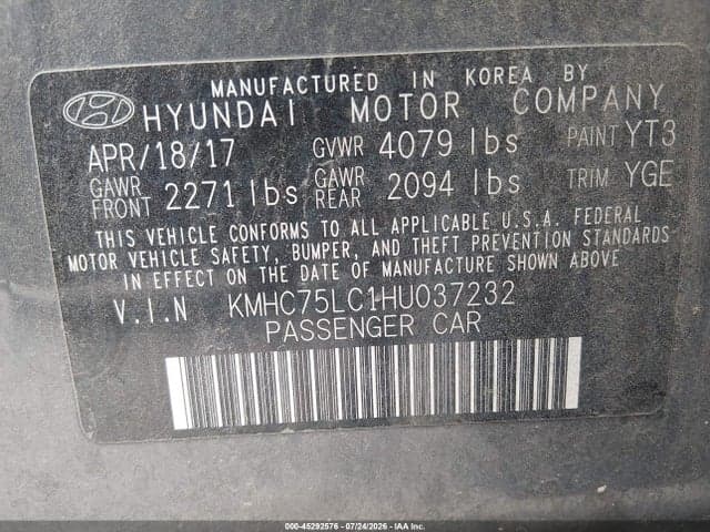 2017 HYUNDAI IONIQ HYBRID SEL 9