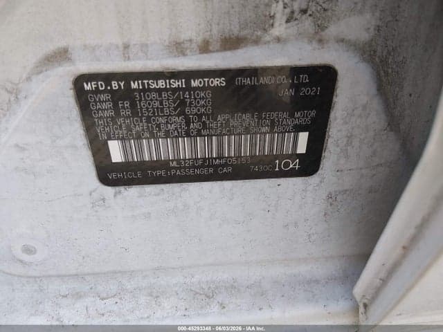 2021 MITSUBISHI MIRAGE G4 CARBONITE EDITION/ES/LE 9