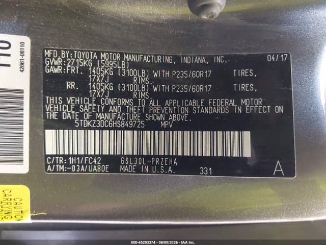 2017 TOYOTA SIENNA LE 8 PASSENGER 9