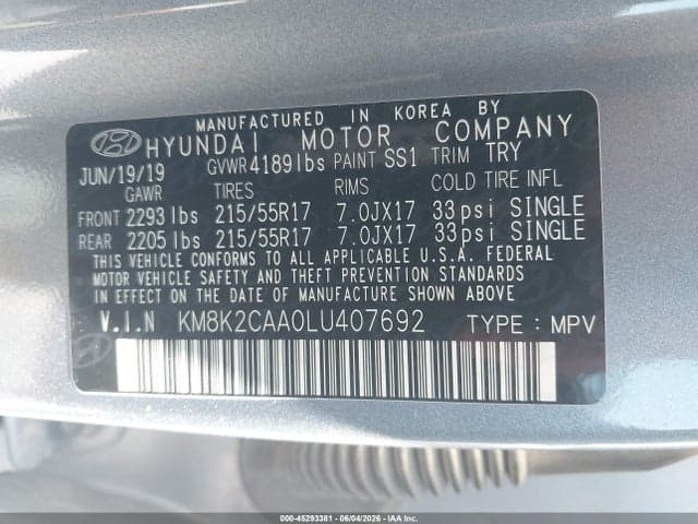 2020 HYUNDAI KONA SEL 9