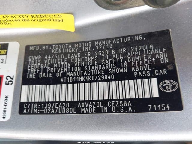 2019 TOYOTA CAMRY SE 9