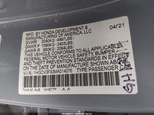 2021 HONDA ACCORD HYBRID TOURING 9