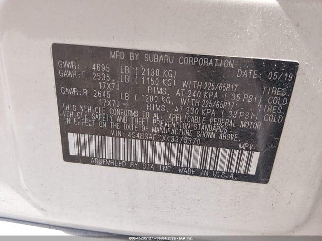 2019 SUBARU OUTBACK 2.5I PREMIUM 9