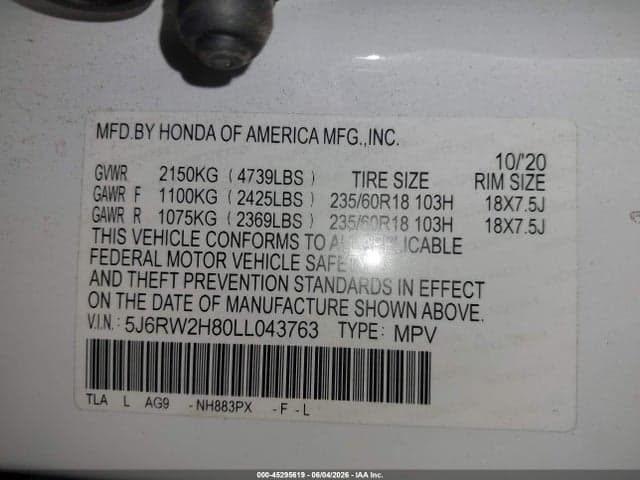 2020 HONDA CR-V AWD EX-L 9