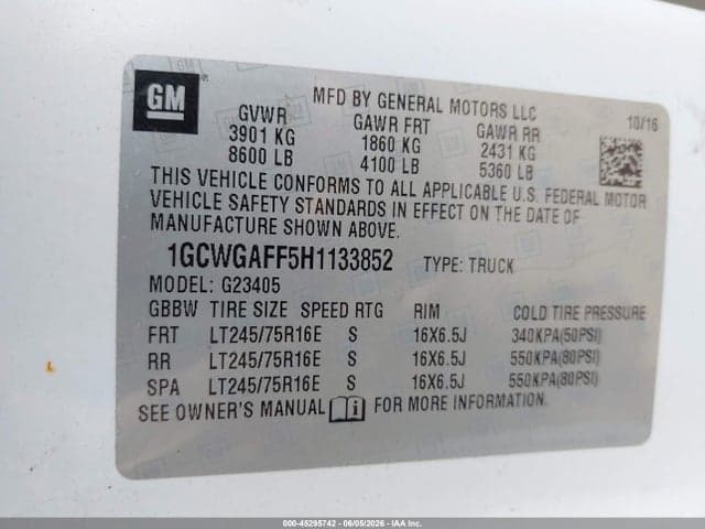 2017 CHEVROLET EXPRESS 2500 WORK VAN 10