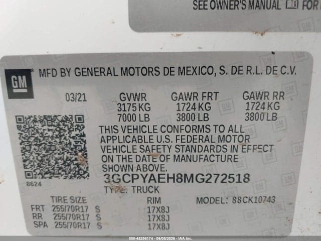 2021 CHEVROLET SILVERADO 1500 4WD STANDARD BED WT 9
