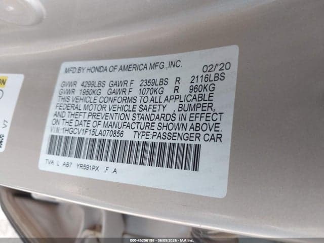 2020 HONDA ACCORD LX 9