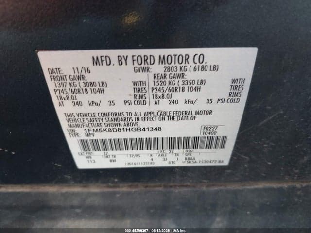 2017 FORD EXPLORER XLT 9