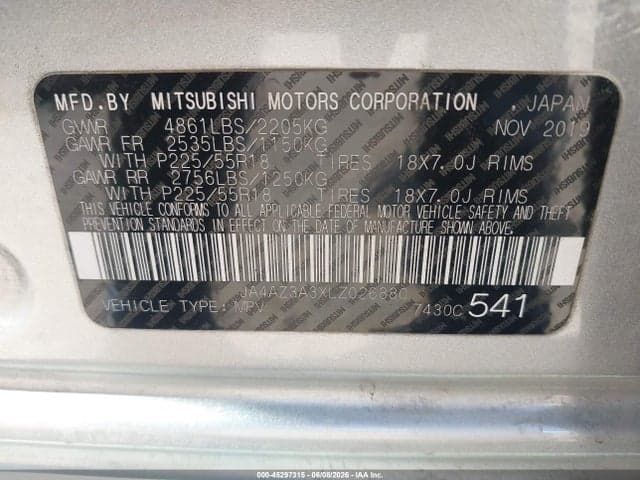 2020 MITSUBISHI OUTLANDER ES 2.4 S-AWC/LE 2.4 S-AWC/SE 2.4 S-AWC/SEL 2.4 S-AWC/SP 2.4 S-AWC 9