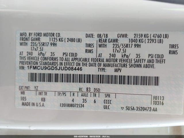 2018 FORD ESCAPE SE 9