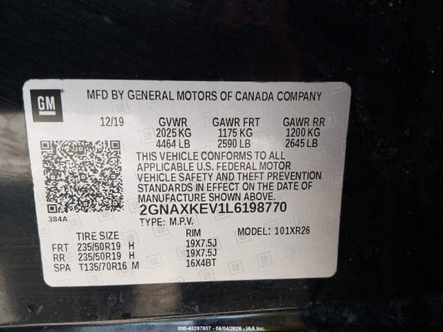 2020 CHEVROLET EQUINOX FWD LT 1.5L TURBO 9