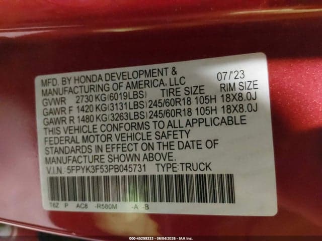 2023 HONDA RIDGELINE RTL 9