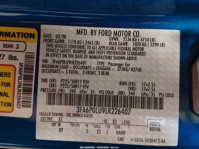 2020 FORD FUSION HYBRID SE 9