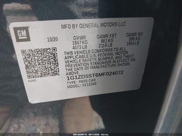 2021 CHEVROLET MALIBU FWD LT 9