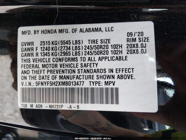 2021 HONDA PILOT 2WD SPECIAL EDITION 9