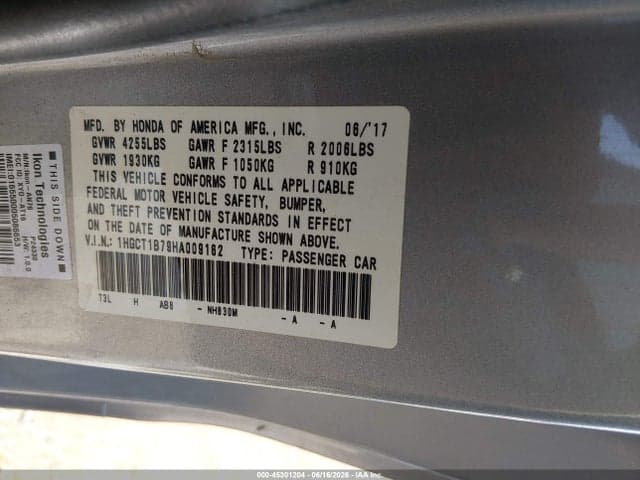 2017 HONDA ACCORD EX 9