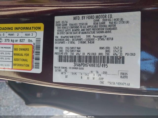 2017 FORD FUSION SE 9