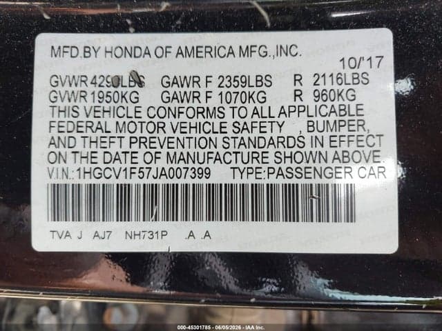 2018 HONDA ACCORD EX-L 9