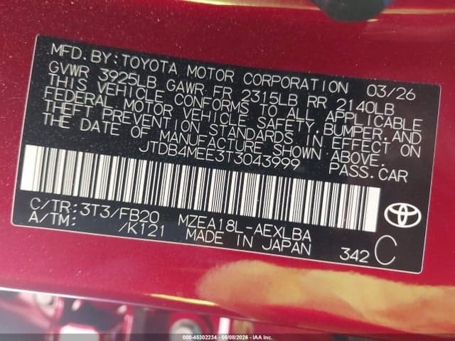 2026 TOYOTA COROLLA LE 9