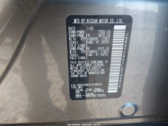 2020 NISSAN ARMADA SL 2WD 9