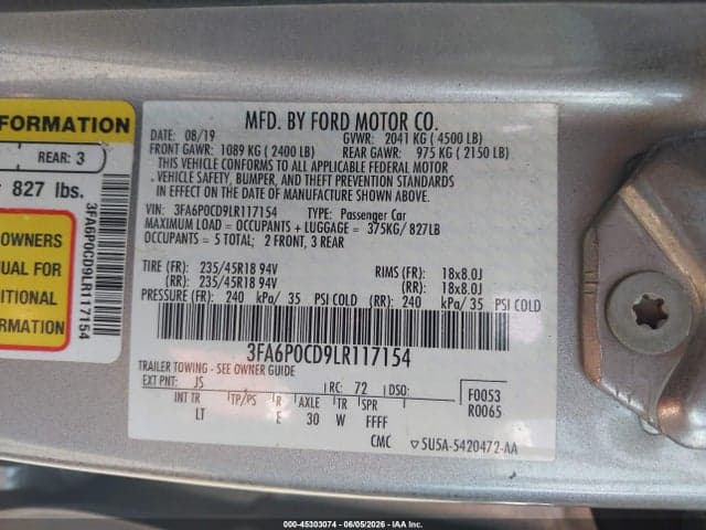 2020 FORD FUSION SEL 9