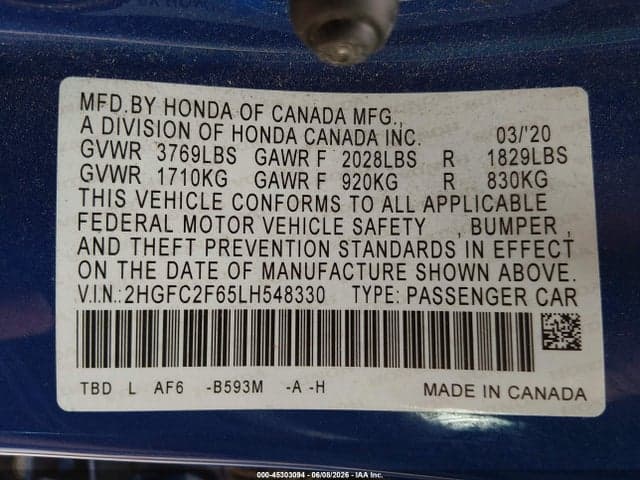 2020 HONDA CIVIC LX 9