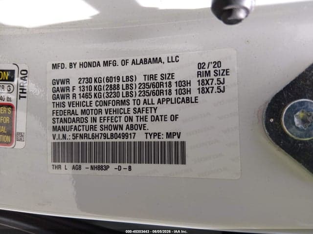 2020 HONDA ODYSSEY EX-L/EX-L W/NAVI RES 9