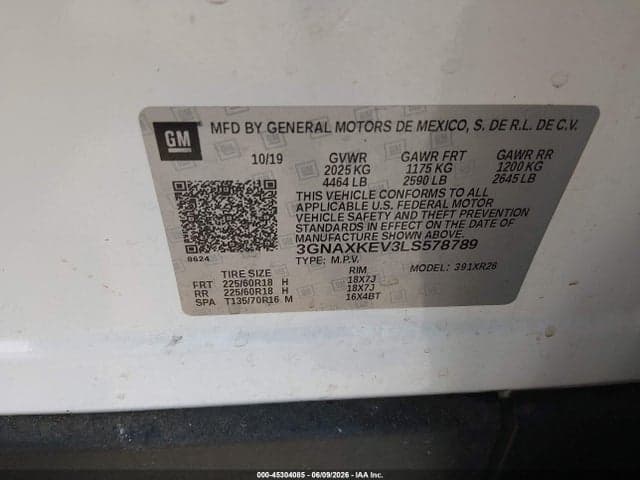 2020 CHEVROLET EQUINOX FWD LT 1.5L TURBO 9