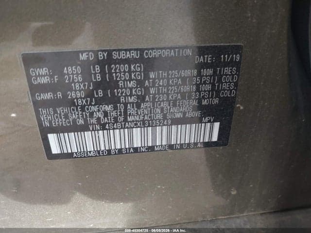 2020 SUBARU OUTBACK LIMITED 9