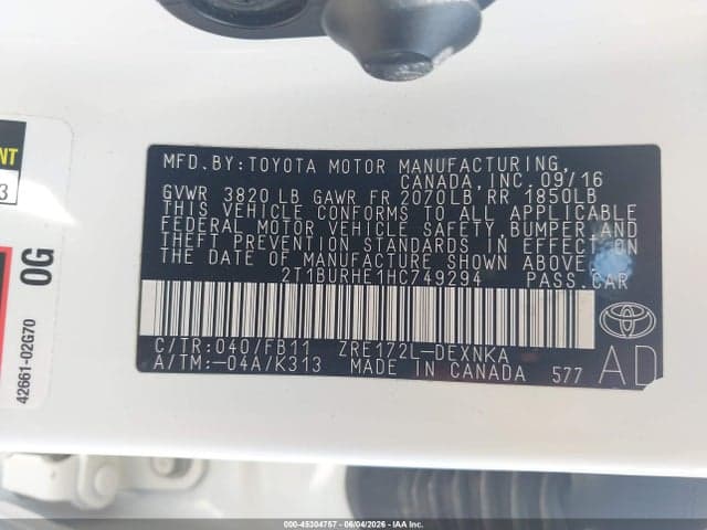 2017 TOYOTA COROLLA LE 9