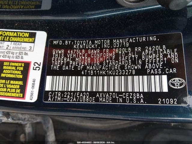 2019 TOYOTA CAMRY SE 10
