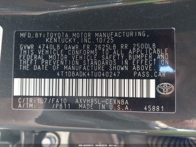 2026 TOYOTA CAMRY LE 9