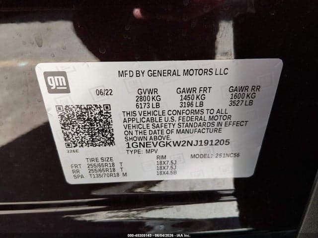 2022 CHEVROLET TRAVERSE AWD LT CLOTH 9