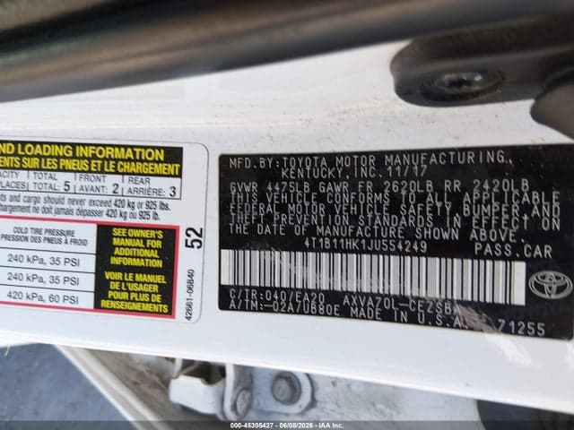 2018 TOYOTA CAMRY SE 9