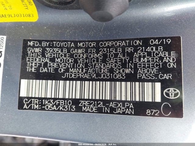 2020 TOYOTA COROLLA LE 9