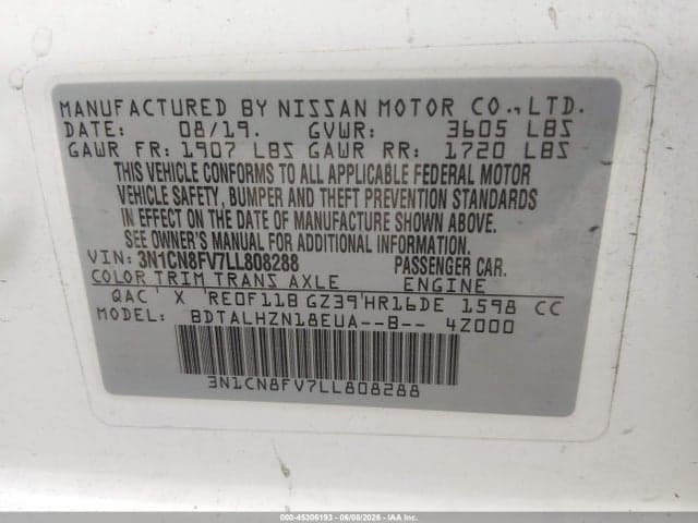 2020 NISSAN VERSA SR XTRONIC CVT 9