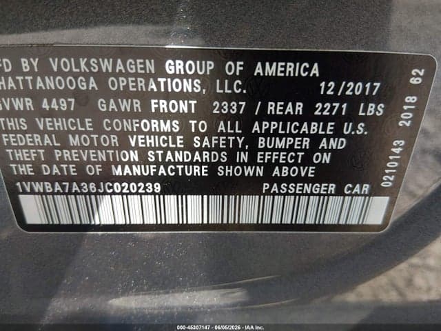2018 VOLKSWAGEN PASSAT 2.0T SE 9