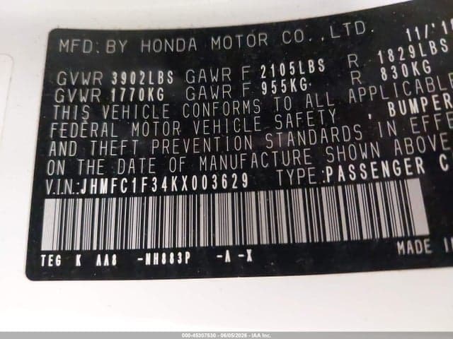 2019 HONDA CIVIC EX 9