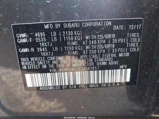2018 SUBARU OUTBACK 2.5I LIMITED 9