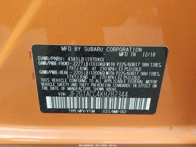 2019 SUBARU CROSSTREK 2.0I PREMIUM 9