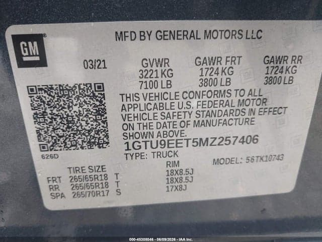 2021 GMC SIERRA 1500 4WD STANDARD BOX AT4 9